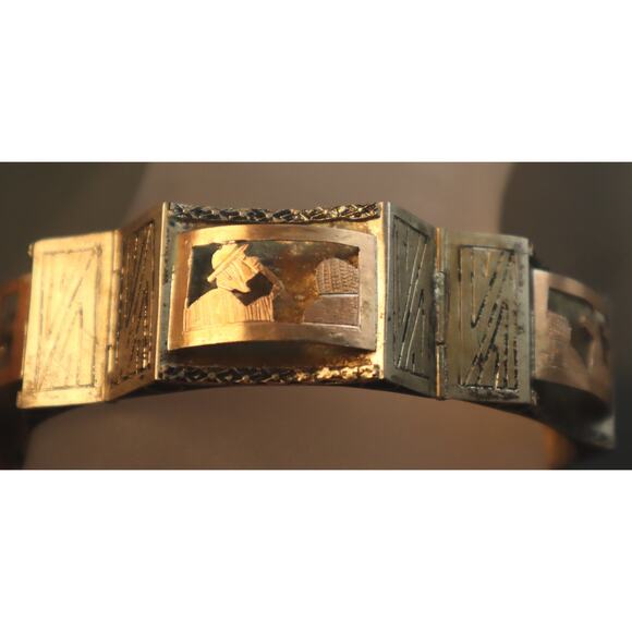 Vintage Silver Shadowbox Bracelet Peru Llama Cactus Boat - Picture 5 of 9